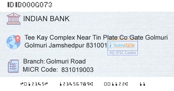 Indian Bank Golmuri RoadBranch 