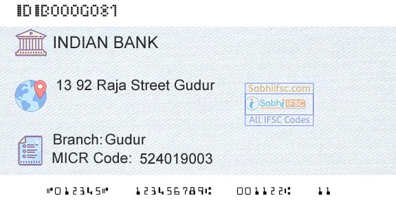 Indian Bank GudurBranch 