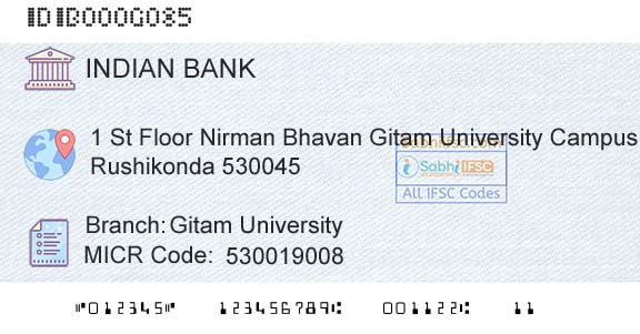 Indian Bank Gitam UniversityBranch 