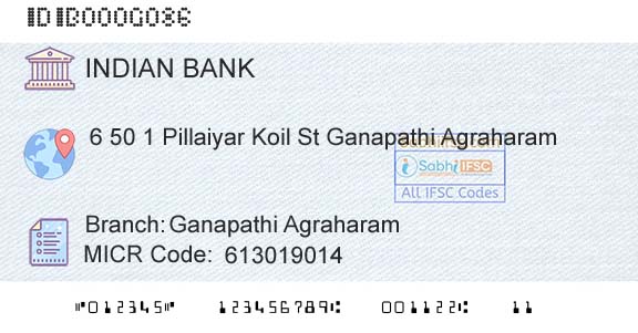 Indian Bank Ganapathi AgraharamBranch 