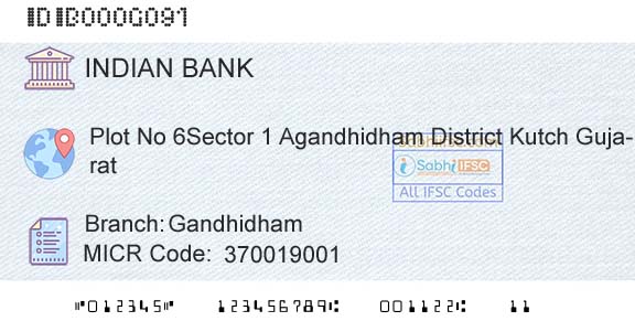 Indian Bank GandhidhamBranch 