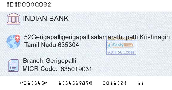 Indian Bank GerigepalliBranch 