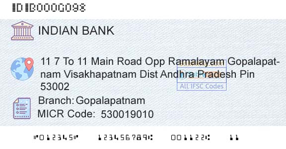 Indian Bank GopalapatnamBranch 