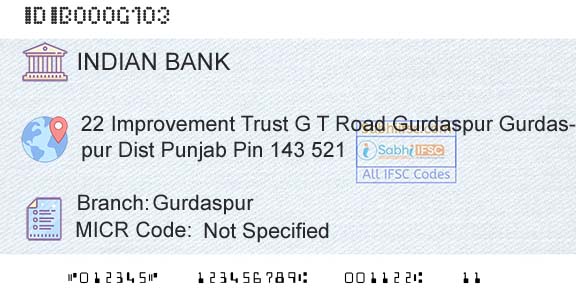 Indian Bank GurdaspurBranch 