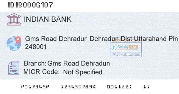 Indian Bank Gms Road DehradunBranch 
