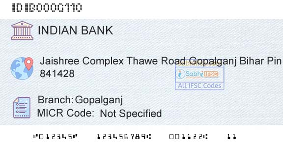 Indian Bank GopalganjBranch 