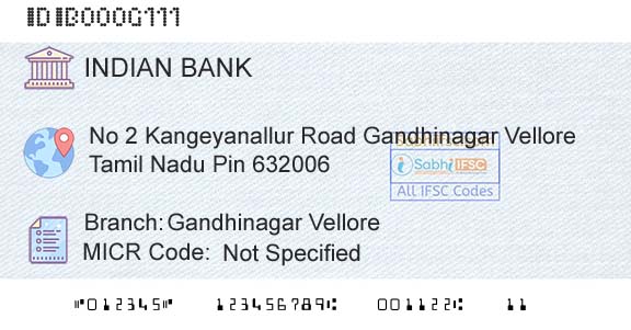 Indian Bank Gandhinagar VelloreBranch 