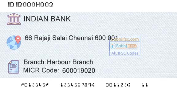 Indian Bank Harbour BranchBranch 