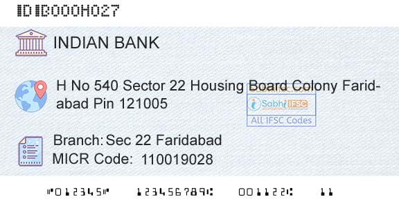 Indian Bank Sec 22 FaridabadBranch 