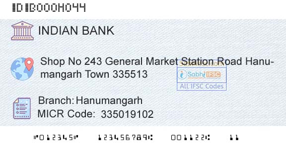 Indian Bank HanumangarhBranch 