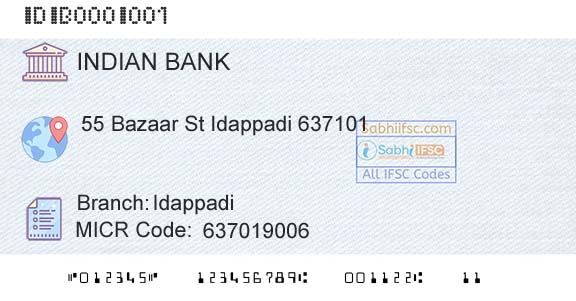 Indian Bank IdappadiBranch 