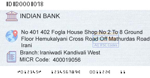 Indian Bank Iraniwadi Kandivali West Branch 