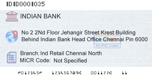 Indian Bank Ind Retail Chennai NorthBranch 