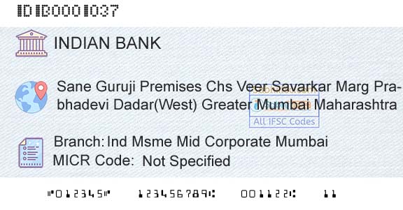 Indian Bank Ind Msme Mid Corporate MumbaiBranch 