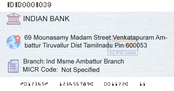 Indian Bank Ind Msme Ambattur BranchBranch 