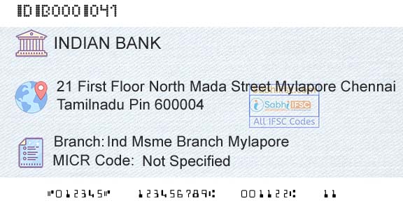 Indian Bank Ind Msme Branch MylaporeBranch 