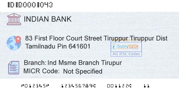 Indian Bank Ind Msme Branch TirupurBranch 