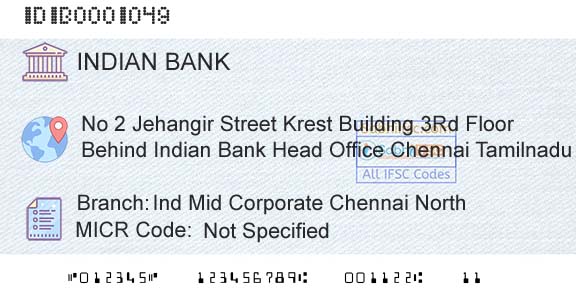 Indian Bank Ind Mid Corporate Chennai NorthBranch 