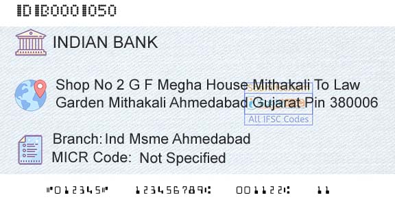 Indian Bank Ind Msme AhmedabadBranch 