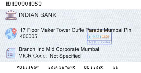 Indian Bank Ind Mid Corporate MumbaiBranch 