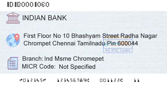 Indian Bank Ind Msme ChromepetBranch 