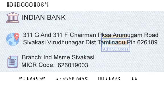 Indian Bank Ind Msme SivakasiBranch 