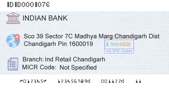 Indian Bank Ind Retail ChandigarhBranch 