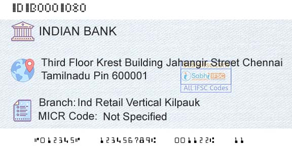 Indian Bank Ind Retail Vertical KilpaukBranch 