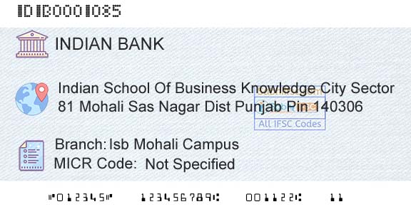 Indian Bank Isb Mohali CampusBranch 