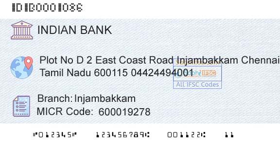 Indian Bank InjambakkamBranch 