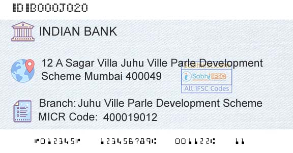 Indian Bank Juhu Ville Parle Development SchemeBranch 