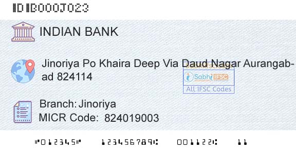 Indian Bank JinoriyaBranch 
