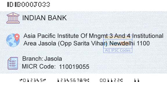 Indian Bank JasolaBranch 