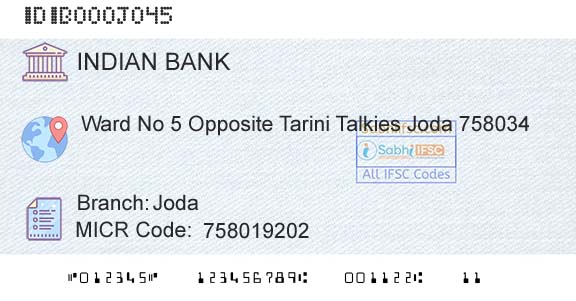 Indian Bank JodaBranch 