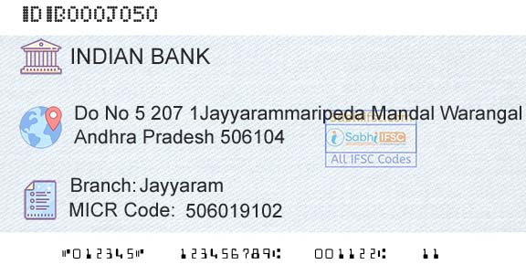 Indian Bank JayyaramBranch 