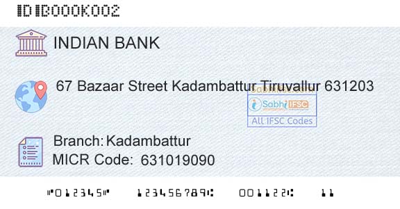 Indian Bank KadambatturBranch 