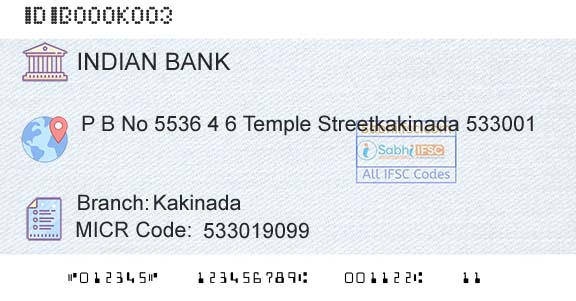 Indian Bank KakinadaBranch 
