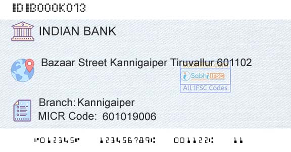 Indian Bank KannigaiperBranch 
