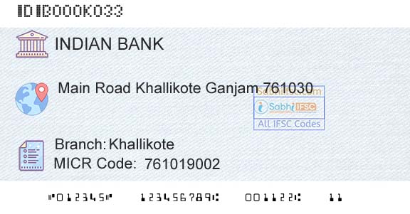 Indian Bank KhallikoteBranch 