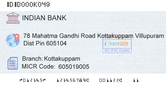 Indian Bank KottakuppamBranch 