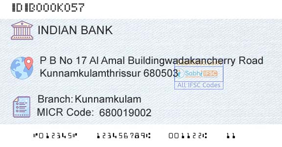 Indian Bank KunnamkulamBranch 
