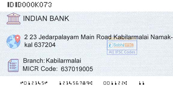 Indian Bank KabilarmalaiBranch 