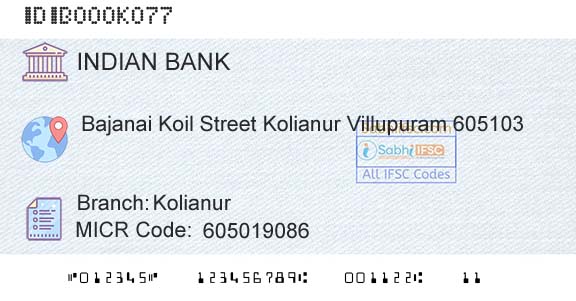 Indian Bank KolianurBranch 