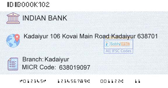 Indian Bank KadaiyurBranch 