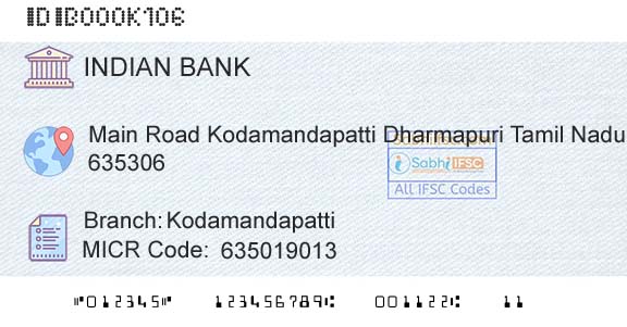 Indian Bank KodamandapattiBranch 