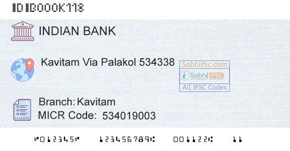 Indian Bank KavitamBranch 