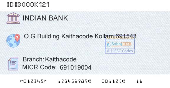 Indian Bank KaithacodeBranch 