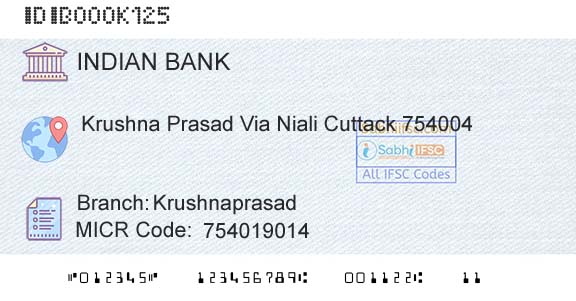 Indian Bank KrushnaprasadBranch 