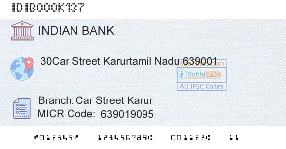 Indian Bank Car Street Karur Branch 