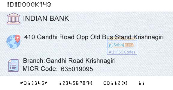 Indian Bank Gandhi Road Krishnagiri Branch 